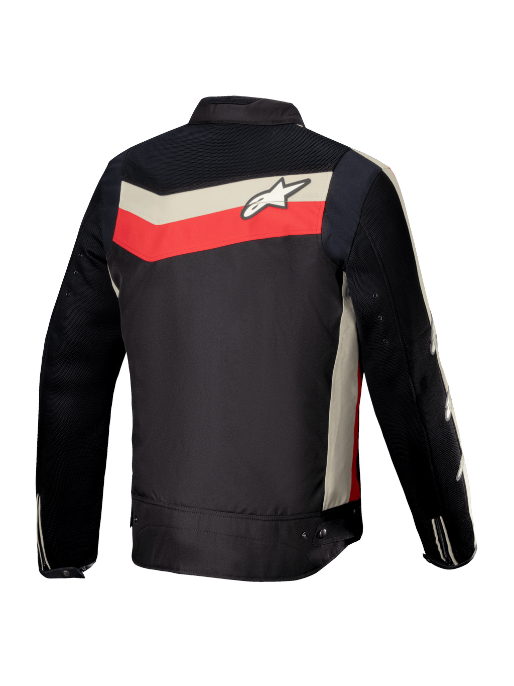 Alpinestars Jaqueta T-Dyno Air, casaco têxtil de moto, vista traseira, preto, vermelho-vivo e ecru, certificado CE com painéis em malha 3D