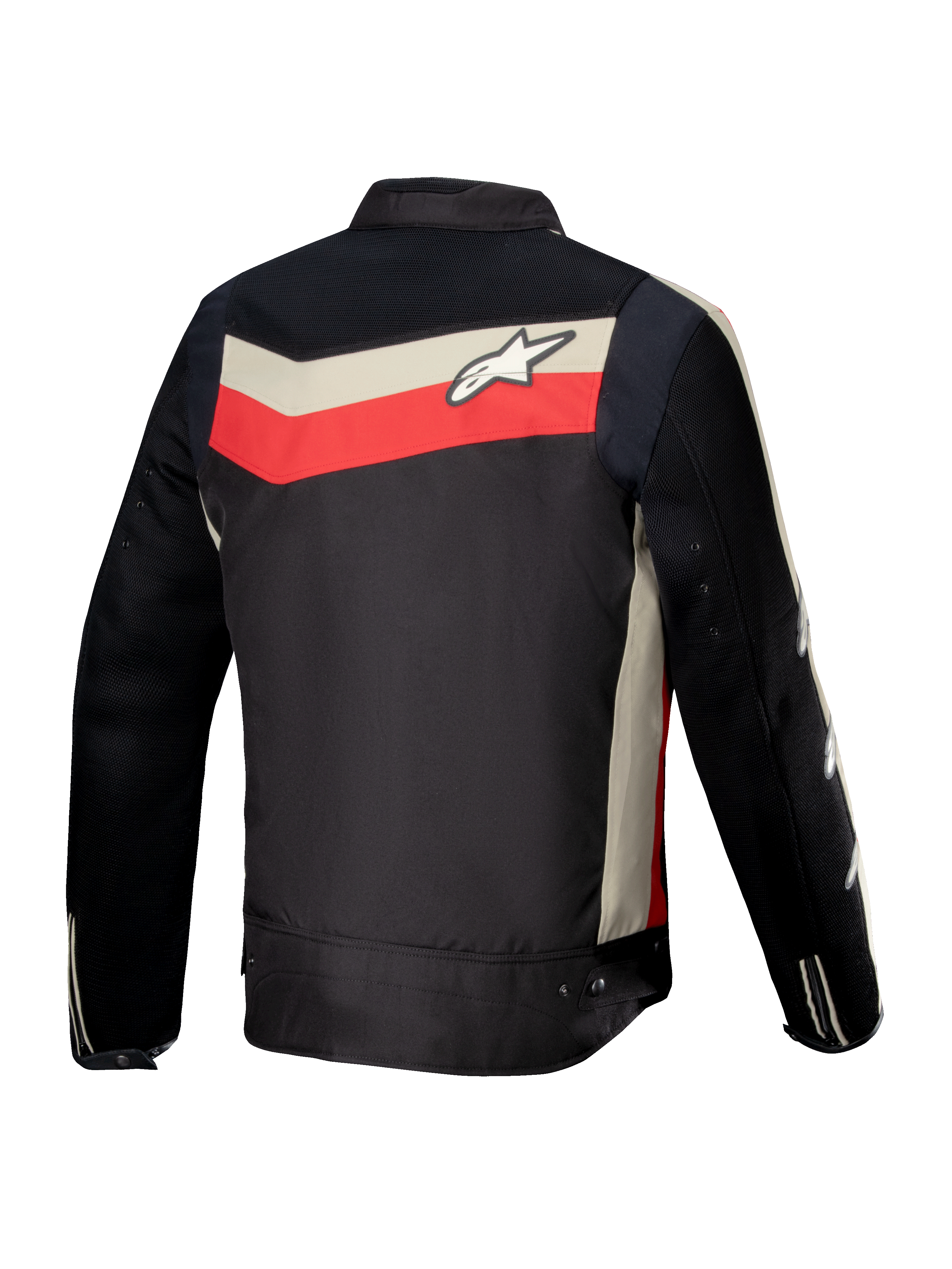 Alpinestars Jaqueta T-Dyno Air, casaco têxtil de moto, vista traseira, preto, vermelho-vivo e ecru, certificado CE com painéis em malha 3D