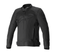 Alpinestars T-SP X Superair Jacket, casaco de motociclismo preto, logótipos tonais no peito e ombros, amplos painéis de malha para fluxo de ar, fecho frontal, bolsos laterais e alças de ajuste na cintura, design desportivo para estrada