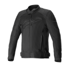 Alpinestars T-SP X Superair Jacket, casaco de motociclismo preto, logótipos tonais no peito e ombros, amplos painéis de malha para fluxo de ar, fecho frontal, bolsos laterais e alças de ajuste na cintura, design desportivo para estrada