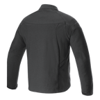 Casaco Alpinestars Aeron, casaco de motociclismo, preto, vista traseira com uma silhueta urbana minimalista, construção em poliéster totalmente elástico e respirável, logótipo subtil em relevo no ombro, equipamento de verão para motociclistas.