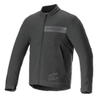 Casaco Alpinestars Aeron, casaco de motociclismo, preto, design de verão minimalista, com gola alta, fecho de correr frontal integral, logótipo Alpinestars tonal no peito e punhos ajustáveis