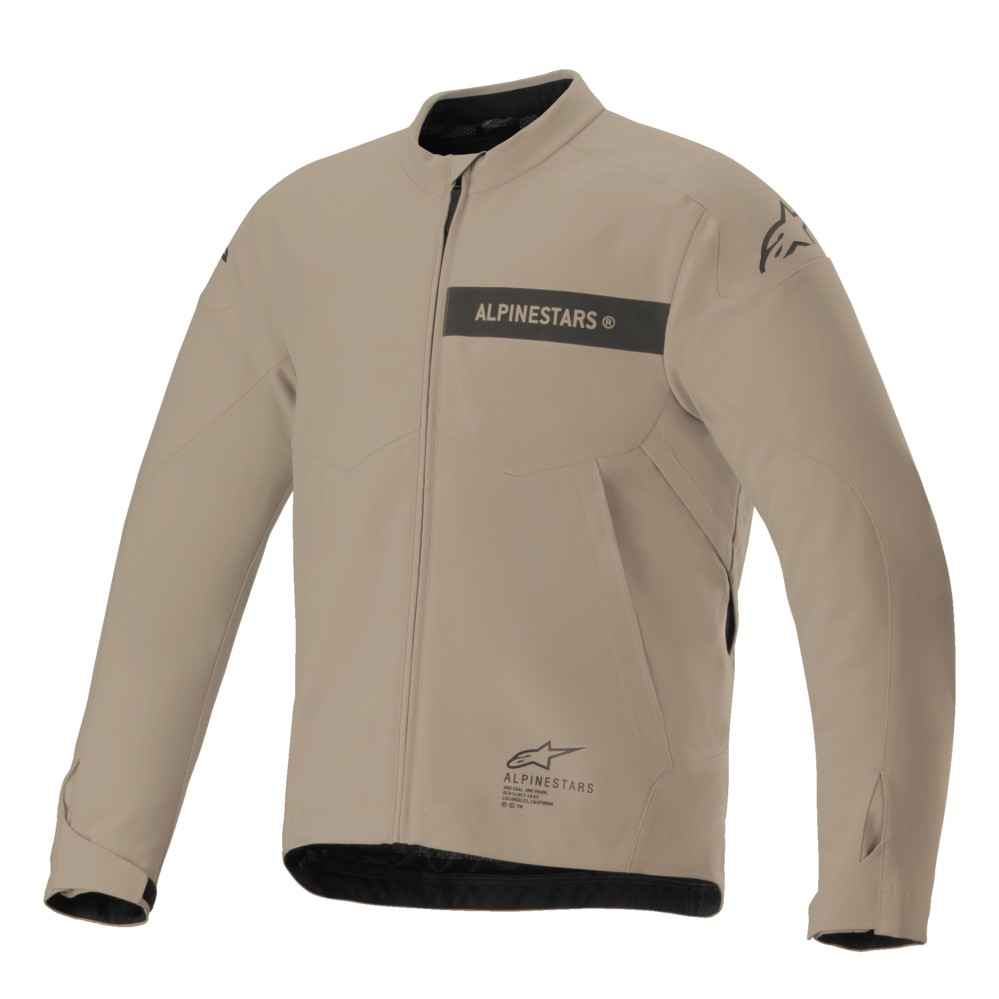 Alpinestars Aeron Jacket, Urban Motorcycle Riding Jacket, Tan and Black, minimalist textile construction with chest stripe branding, front zipper, and adjustable cuffs