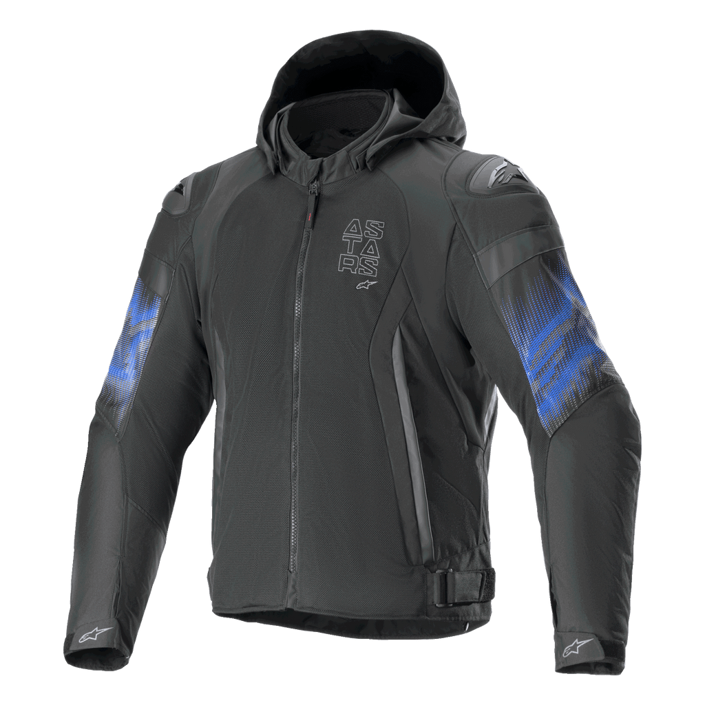 Alpinestars Zaca Air Venom, casaco de moto impermeável para homem, preto e azul, com capuz e certificado CE