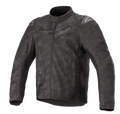 Alpinestars T SP-5 Rideknit® Textile Jacket, casaco de motociclismo, padrão de camuflagem escuro, painéis de malha canelada para elasticidade, sliders externos nos ombros, gola alta e corte desportivo ajustado