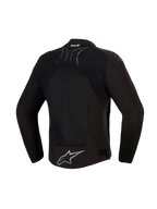 Alpinestars SMX Air Jacket, Black Anthracite, vista traseira, com um grande painel traseiro em malha técnica para ventilação, marca Tech-Air® Ready na parte superior das costas e logótipo de estrela da Alpinestars em prateado na bainha inferior, concebido para condução desportiva em climas quentes.