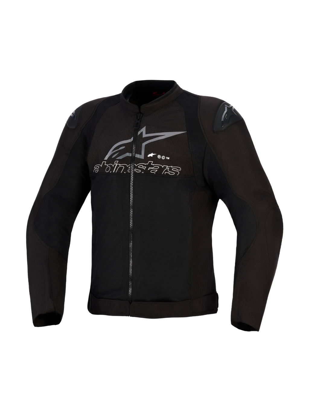Alpinestars SMX Air Jacket, Preto e Antracite, casaco de motociclismo em têxtil ventilado, painéis de malha de alto fluxo, deslizadores de ombro DFS Lite, logótipo e texto Alpinestars cinzentos no peito
