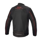 Alpinestars Honda Luc V2 Air Jacket, Black and Red, rear view showing breathable mesh panels, red Honda Motor Co. logo on the upper back, Alpinestars branding on the lower back, and red piping on the sleeves, urban motorcycle jacket