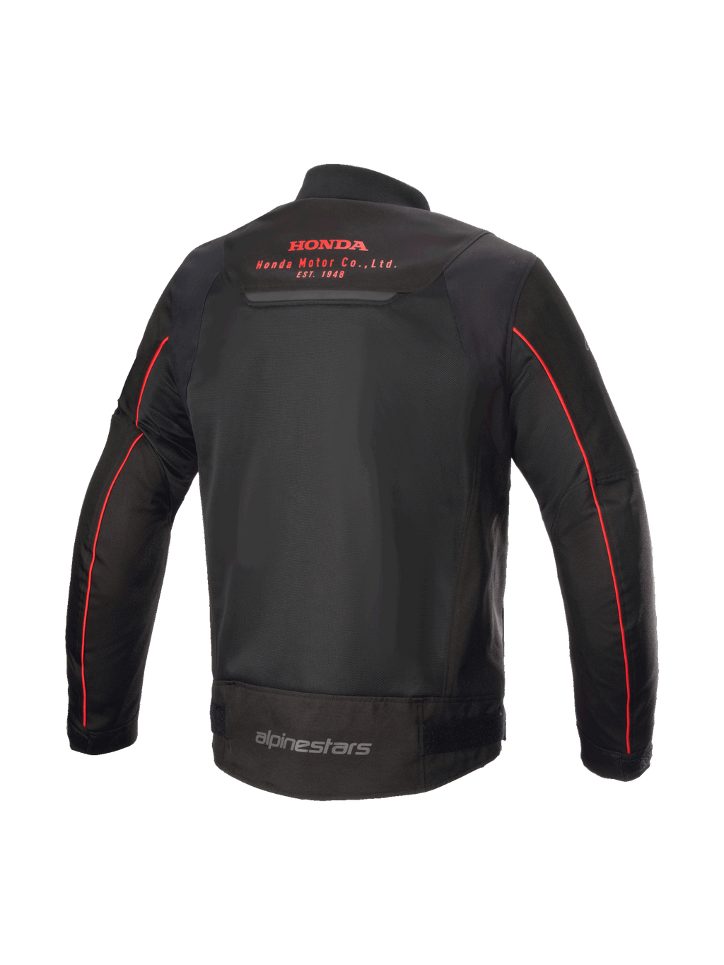 Alpinestars Honda Luc V2 Air Jacket, casaco de moto urbano preto e vermelho, vista traseira com malha e logótipo Honda.