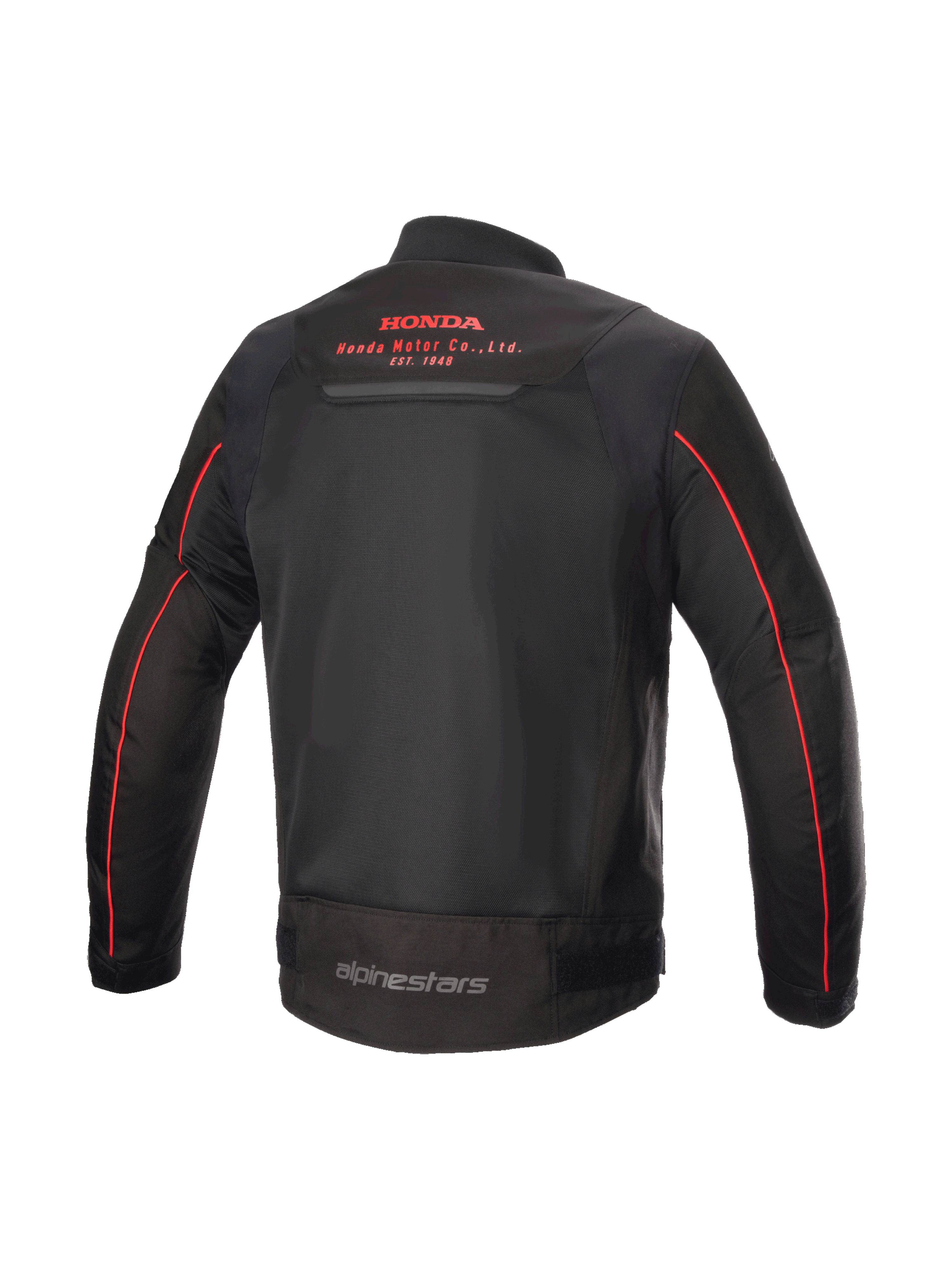 Alpinestars Honda Luc V2 Air Jacket, casaco de moto urbano preto e vermelho, vista traseira com malha e logótipo Honda.