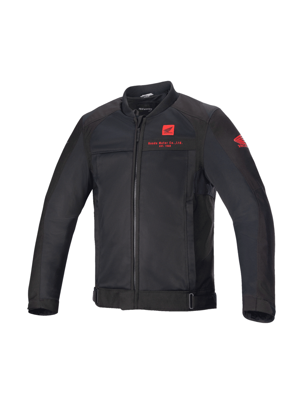 Alpinestars Honda Luc V2 Air, casaco de moto urbano para homem, preto e vermelho, malha têxtil ventilada, estilo bomber.