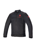 Alpinestars Honda Luc V2 Air, casaco de moto urbano para homem, preto e vermelho, malha têxtil ventilada, estilo bomber.