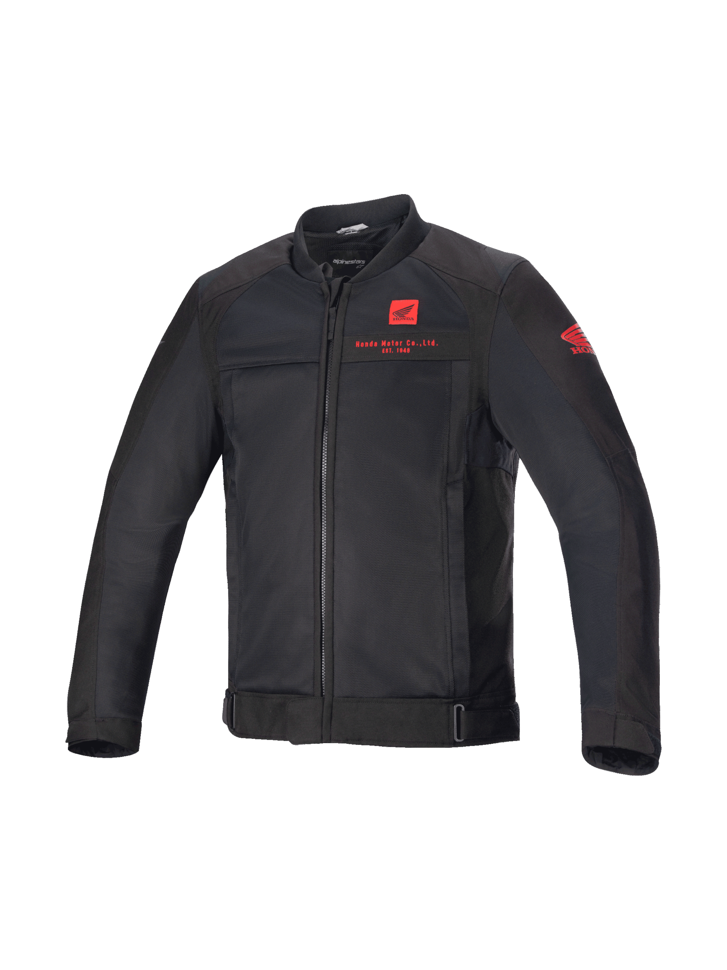 Alpinestars Honda Luc V2 Air, casaco de moto urbano para homem, preto e vermelho, malha têxtil ventilada, estilo bomber.
