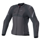 Alpinestars Stella T-GP Plus R V4, casaco de motociclismo têxtil para mulher, preto, com design desportivo ajustado, fecho de correr frontal, protetores de ombro externos e detalhes discretos do logótipo no peito e nas mangas
