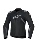 Honda Woman Stella T-SPS Air V2 Jacket, Women's Textile Motorcycle Jacket, Black with white Alpinestars and Honda logos, gray stripe accents, perforated mesh panels for airflow, sport riding fit