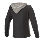 Alpinestars Bond Women's Jacket, jaqueta de pilotagem urbana, preta com capuz de lã cinzento, vista traseira, corte desportivo com acabamento em tecido encerado