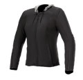 Casaco Alpinestars Bond para Mulher, preto com capuz cinzento, casaco de motociclismo urbano para mulher, fecho frontal, mangas compridas com fechos nos punhos, corte ajustado, tecido têxtil encerado suave