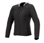 Casaco Alpinestars Bond para Mulher, preto com capuz cinzento, casaco de motociclismo urbano para mulher, fecho frontal, mangas compridas com fechos nos punhos, corte ajustado, tecido têxtil encerado suave