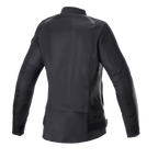 Alpinestars Eloise V2 Women's Air Jacket, casaco de motociclismo preto para mulher, vista traseira de estilo bomber, painéis de malha extensos para ventilação, perfil traseiro alongado, construção durável em poliéster 600D e malha