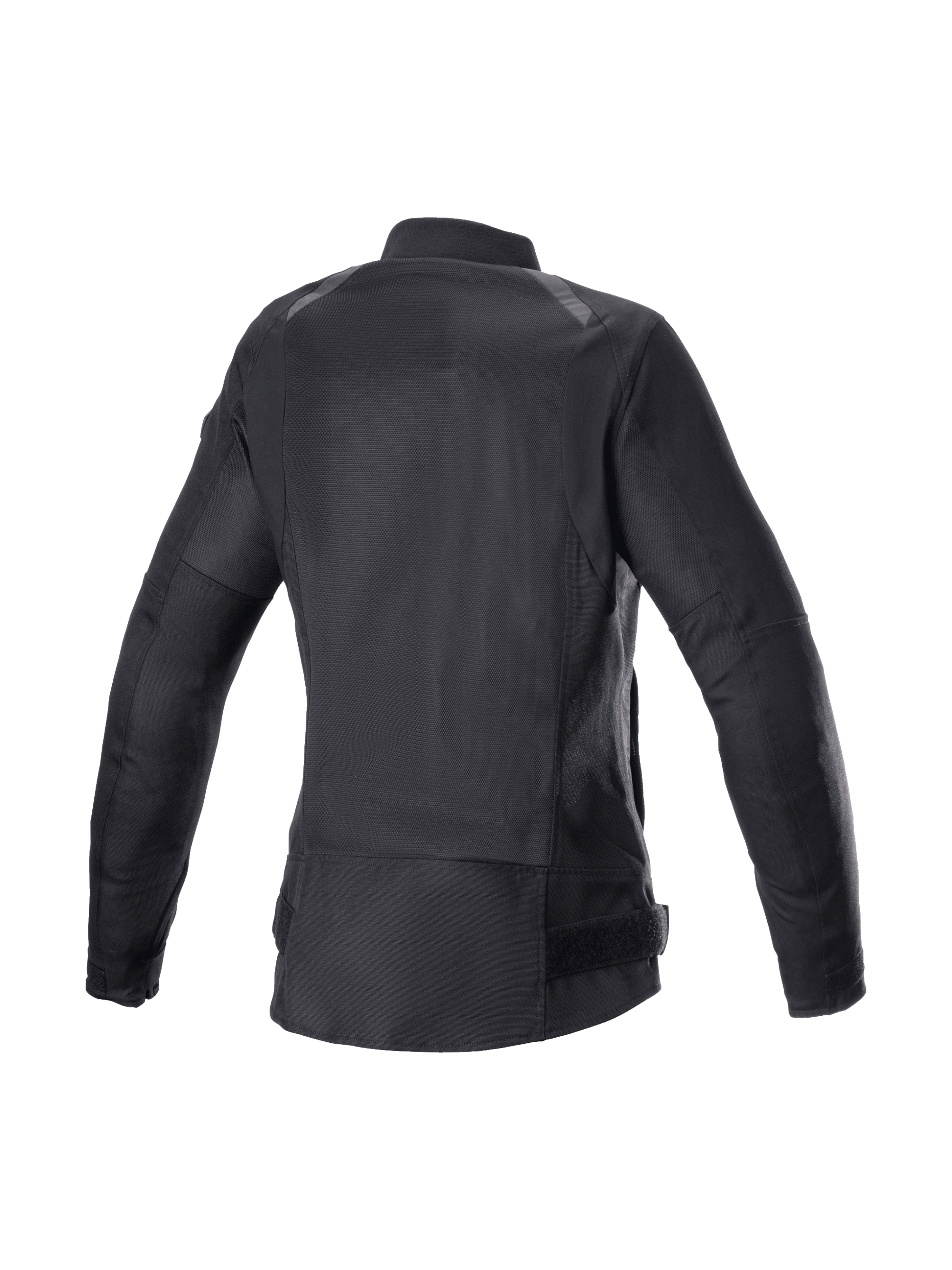 Alpinestars Eloise V2 Air, casaco de moto preto para mulher com malha ventilada e perfil traseiro alongado.