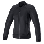Alpinestars Eloise V2 Women's Air Jacket, casaco de motociclismo para mulher, totalmente preto com construção em têxtil e malha, fecho de correr frontal, colarinho alto e correias de ajuste na cintura, design elegante para condução urbana