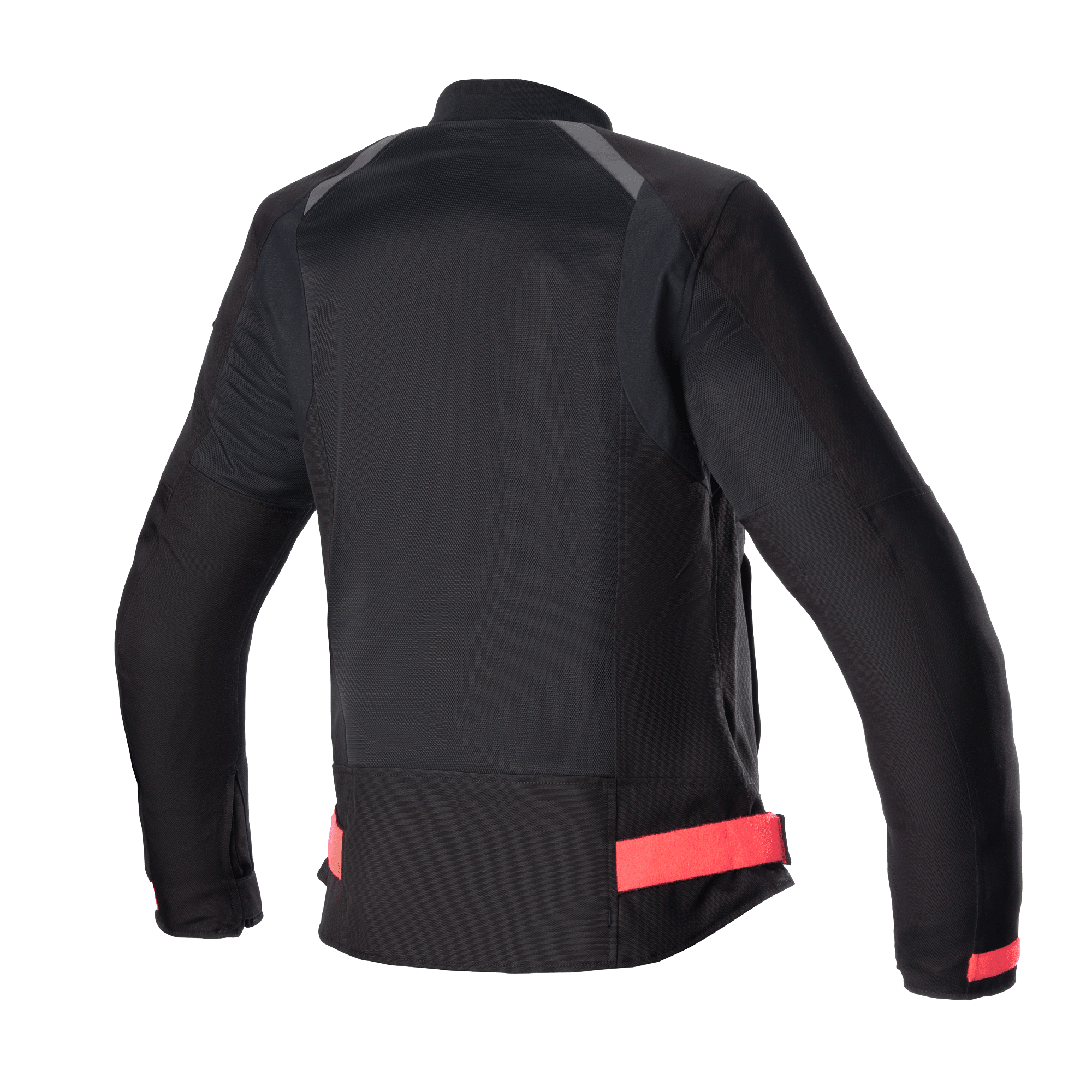 Alpinestars Eloise V2 Women's Air Jacket, Women's Motorcycle Jacket, Black with Diva Pink accents, back view showing extensive mesh panels for airflow, adjustable pink waist straps, and elongated rear profile for riding comfort