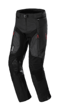 Alpinestars AMT 7 Air Pants, calças de proteção para motociclismo, preto Dark Shadow, com painéis de ventilação MATRYX nas coxas, reforços em pele nos joelhos, puxadores de fecho vermelhos e cintura ajustável, construção têxtil durável para condução adventure