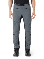 Alpinestars Alden Pants, Urban Gray with black panels, technical motorcycle riding pants, front view featuring zippered pockets and integrated magnetic waist belt, slim-fit softshell design for urban commuting