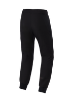 Calças Alpinestars Aeroshell Airflow, calças de motociclismo, pretas, vista traseira com chassis em softshell elástico leve, painéis de malha 2D integrados para respirabilidade, zonas da panturrilha perfuradas a laser e um logótipo Astars subtil na parte inferior da perna.