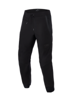 Calças Alpinestars Aeroshell Airflow, pretas, calças de motociclismo leves para desporto e turismo, com painéis de malha extensos para ventilação, cintura elástica com cordão, pernas pré-curvadas e logótipo tonal subtil na coxa.