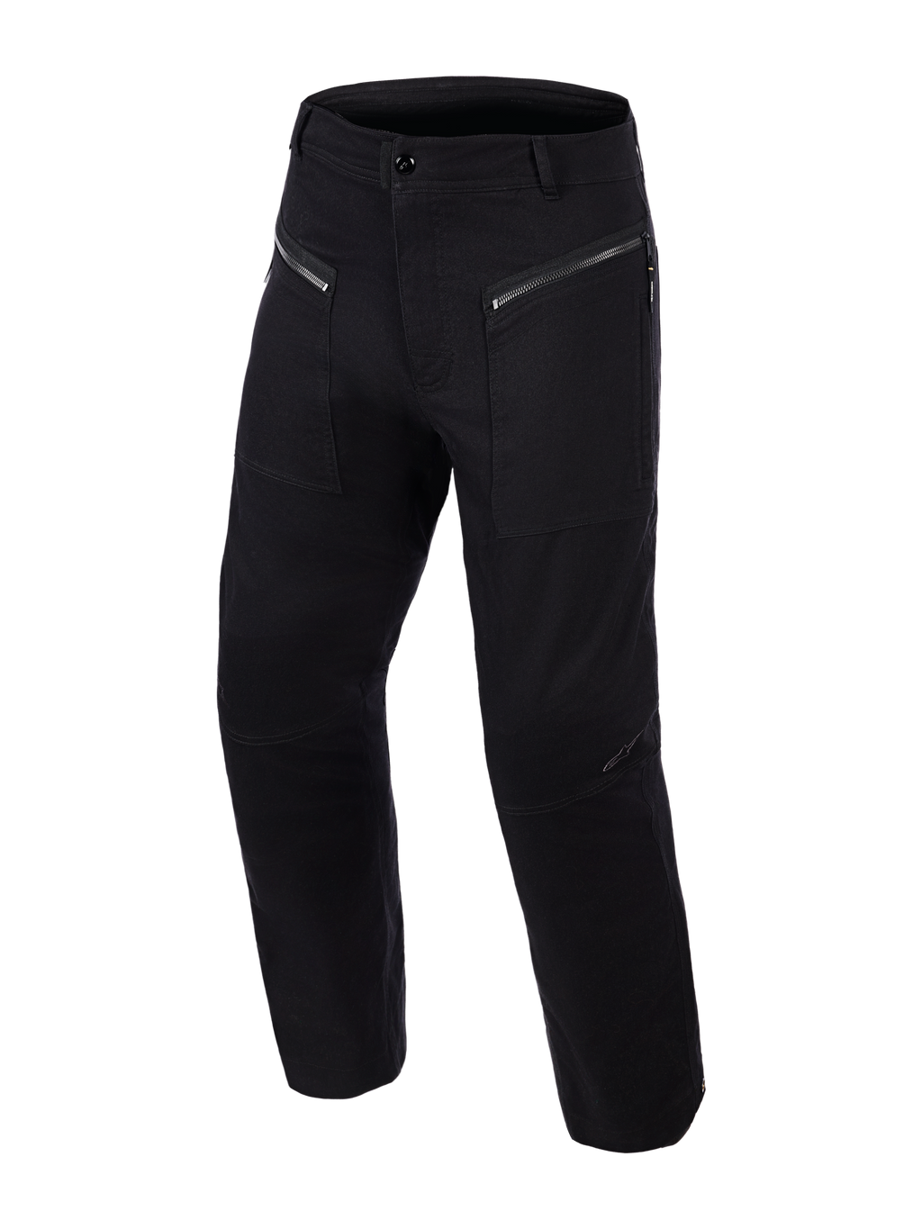 Calças Alpinestars Flex-AST Canvas, calças de motociclismo urbanas, pretas, com bolsos frontais com fole e fecho de correr, joelhos pré-moldados ergonómicos, tecido de lona elástica e design inspirado em roupa de trabalho para condução urbana