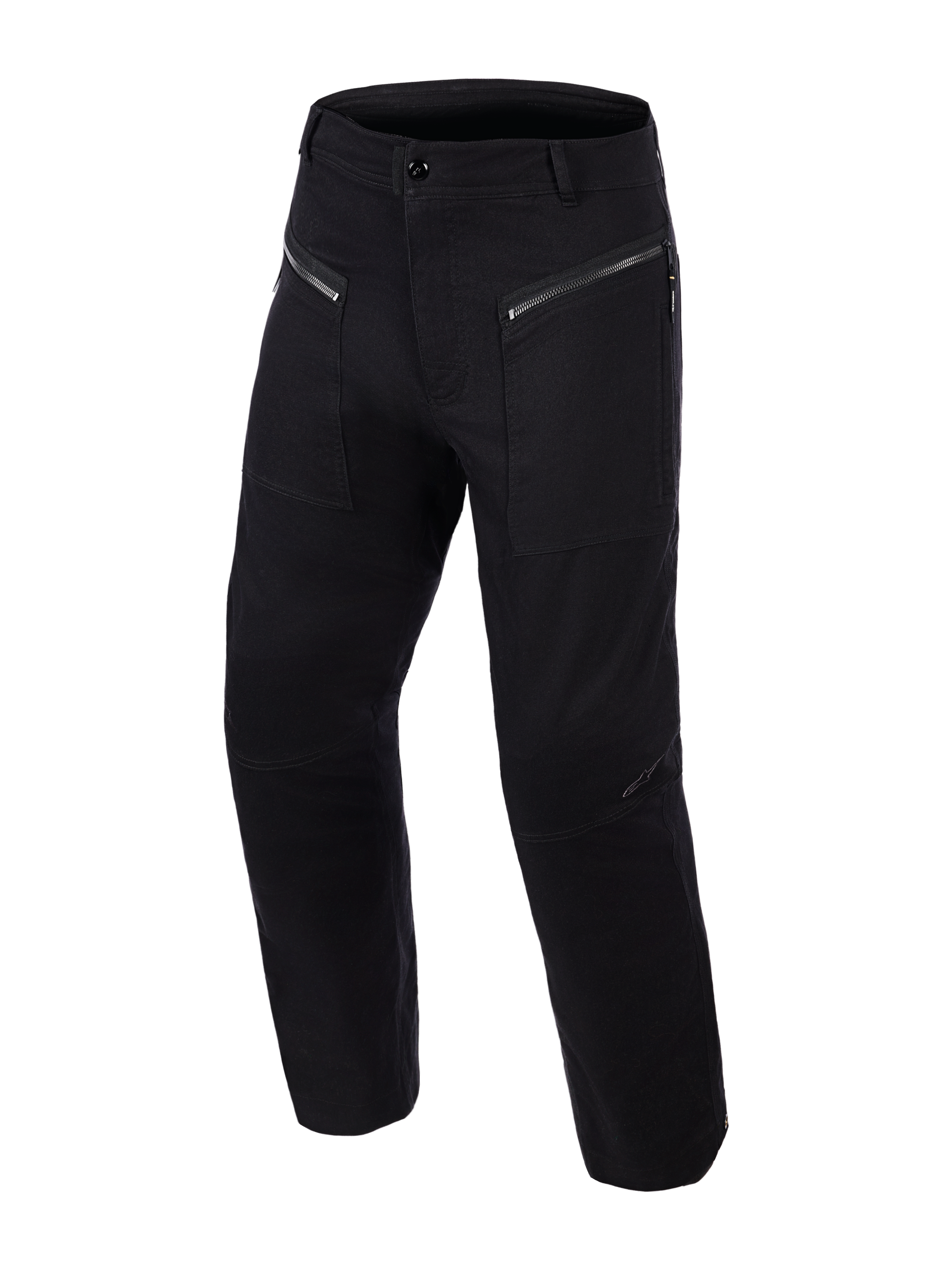 Calças Alpinestars Flex-AST Canvas, calças de motociclismo urbanas, pretas, com bolsos frontais com fole e fecho de correr, joelhos pré-moldados ergonómicos, tecido de lona elástica e design inspirado em roupa de trabalho para condução urbana