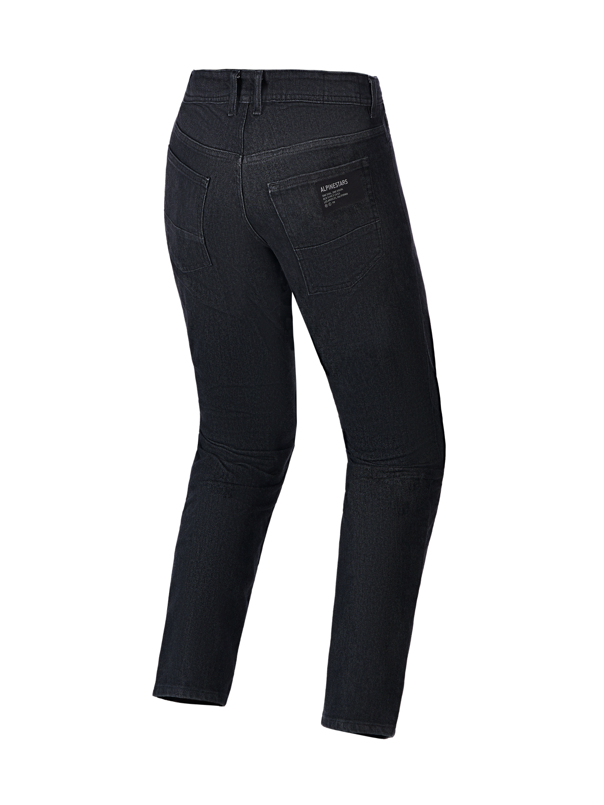 Alpinestars Flex-AST 5 Denim Pants, Motorcycle Jeans, Black Washed, back view showing rear pockets and Alpinestars logo patch, monolayer stretch denim construction with a regular tapered fit