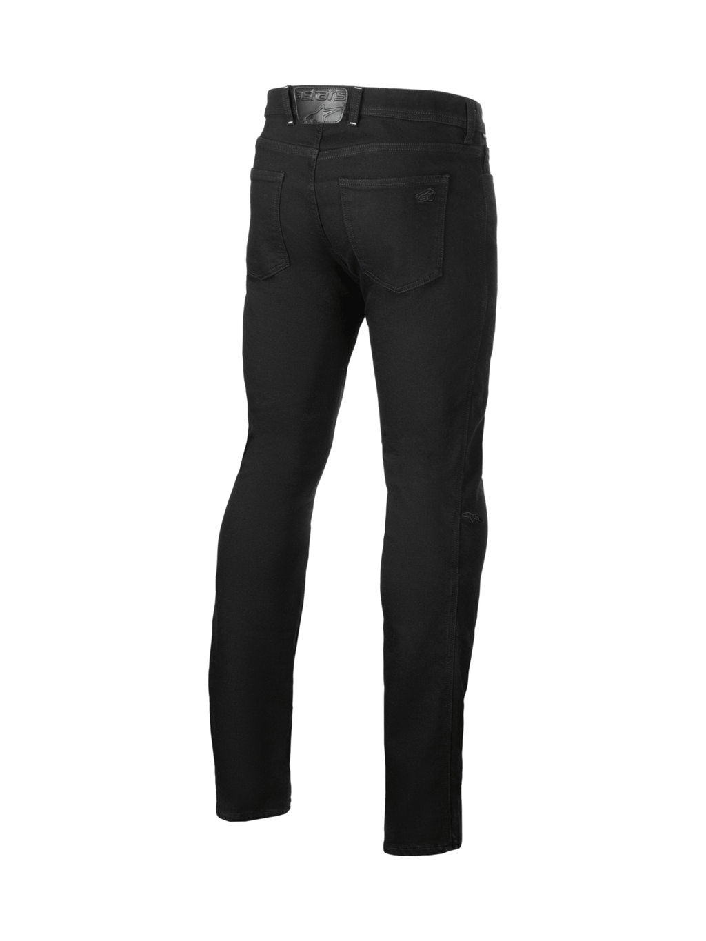 Alpinestars Cult-8 Stretch Denim, calças de ganga de moto pretas para homem, vista traseira, joelheiras certificadas CE