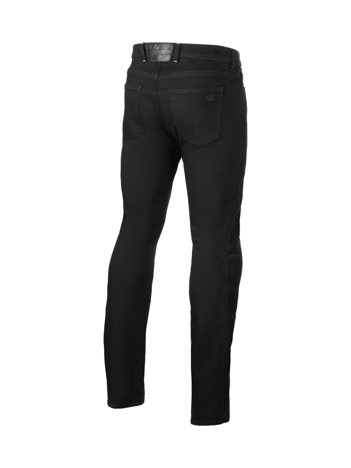 Alpinestars Cult-8 Stretch Denim, calças de ganga de moto pretas para homem, vista traseira, joelheiras certificadas CE