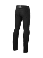 Alpinestars Cult-8 Stretch Denim, calças de ganga de moto pretas para homem, vista traseira, joelheiras certificadas CE