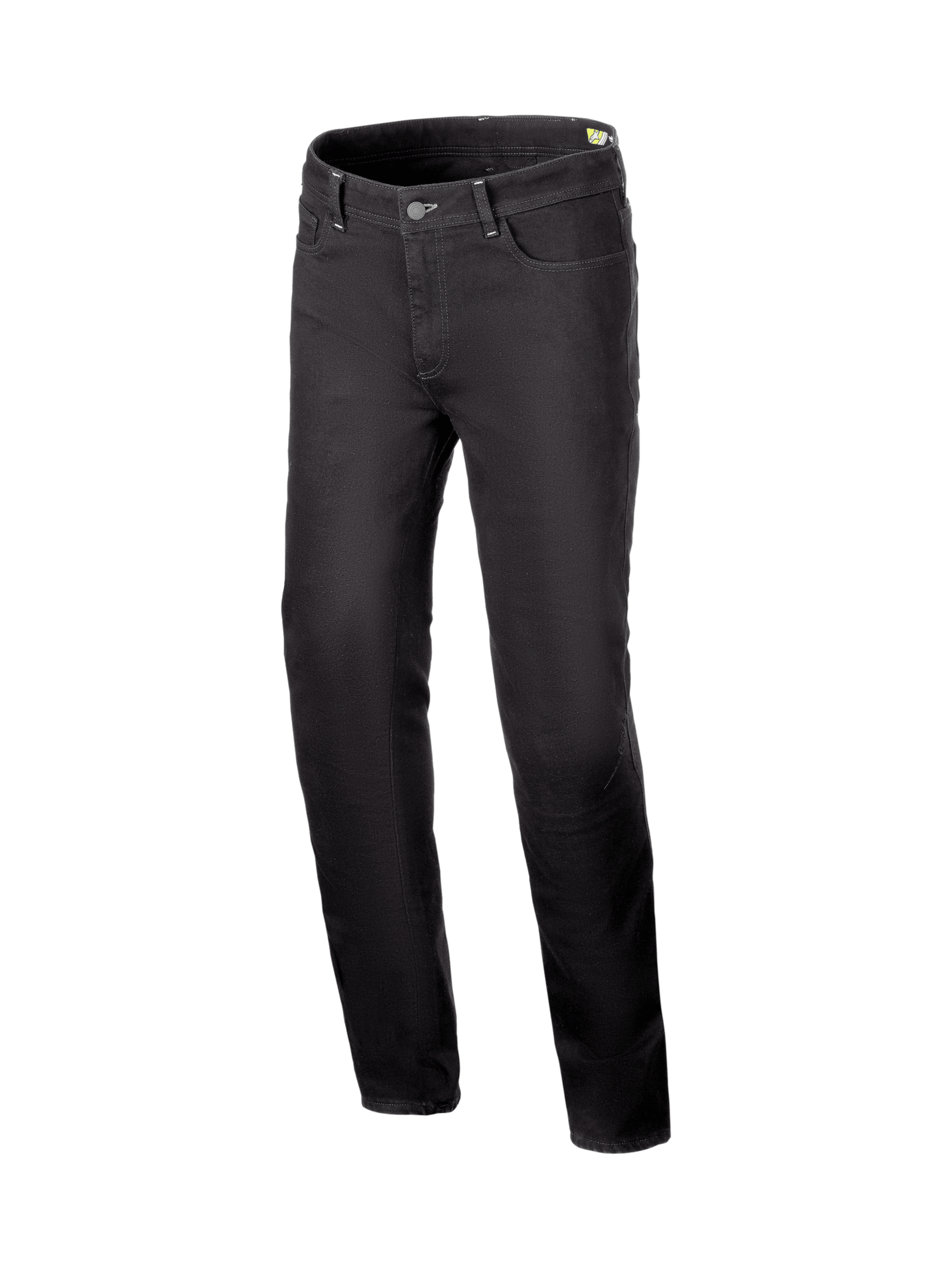 Alpinestars Cult-8 Stretch Denim, calças de ganga de moto para homem, pretas, com proteção CE e estilo urbano.