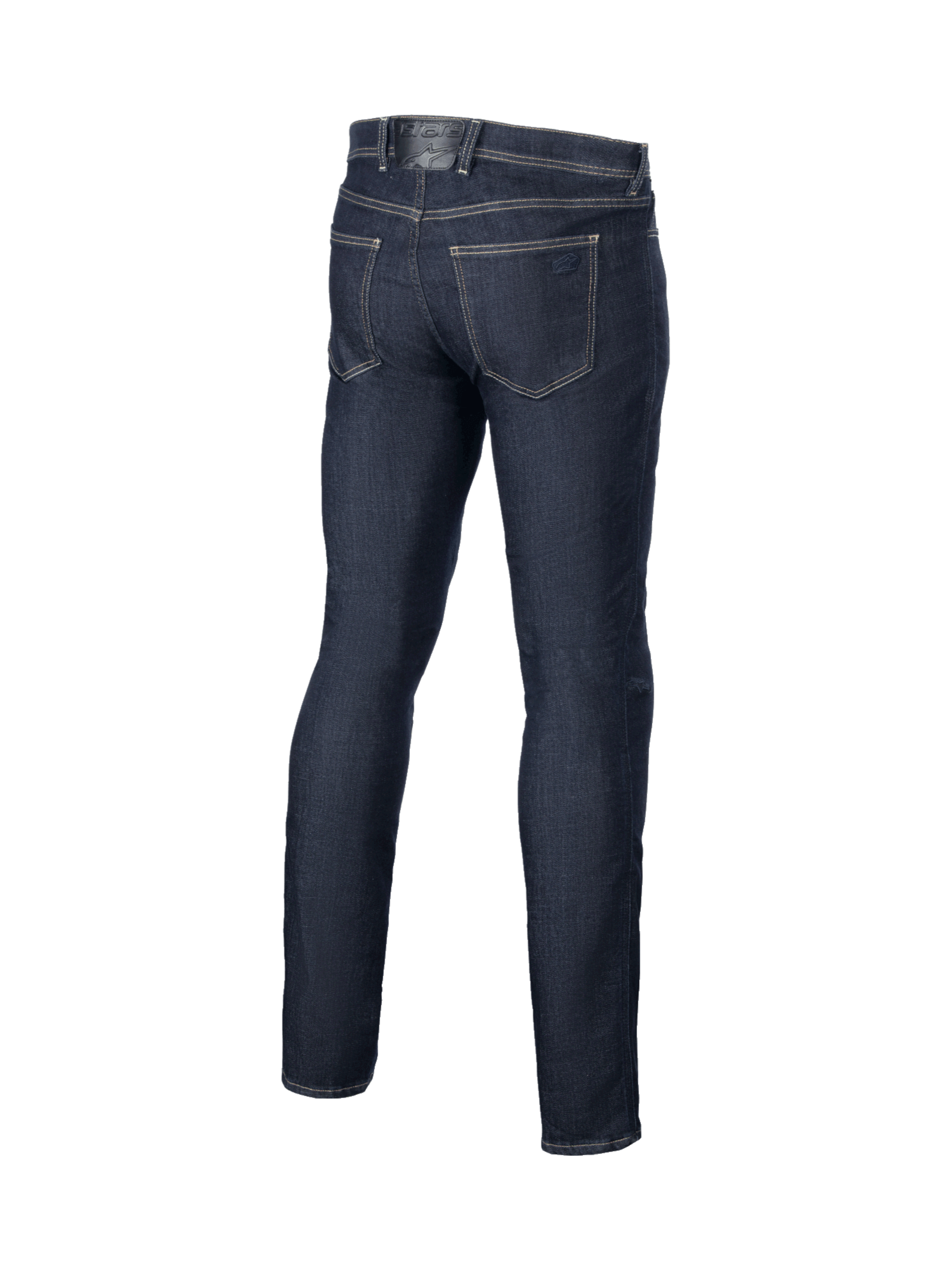 Alpinestars Calças Cult-8 Stretch Denim, calças de moto para homem, azul, vista traseira, estilo urbano e ajuste de perna reta.