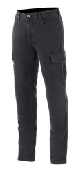 Alpinestars Barton Riding Cargo Pants, calças de condução urbana para motociclismo, preto Rinse Plus, com bolsos cargo com lapelas, passadores para cinto e perna afunilada, visual casual de ganga lavada com construção têxtil durável
