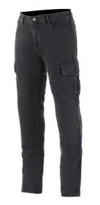 Alpinestars Barton Riding Cargo Pants, calças de condução urbana para motociclismo, preto Rinse Plus, com bolsos cargo com lapelas, passadores para cinto e perna afunilada, visual casual de ganga lavada com construção têxtil durável