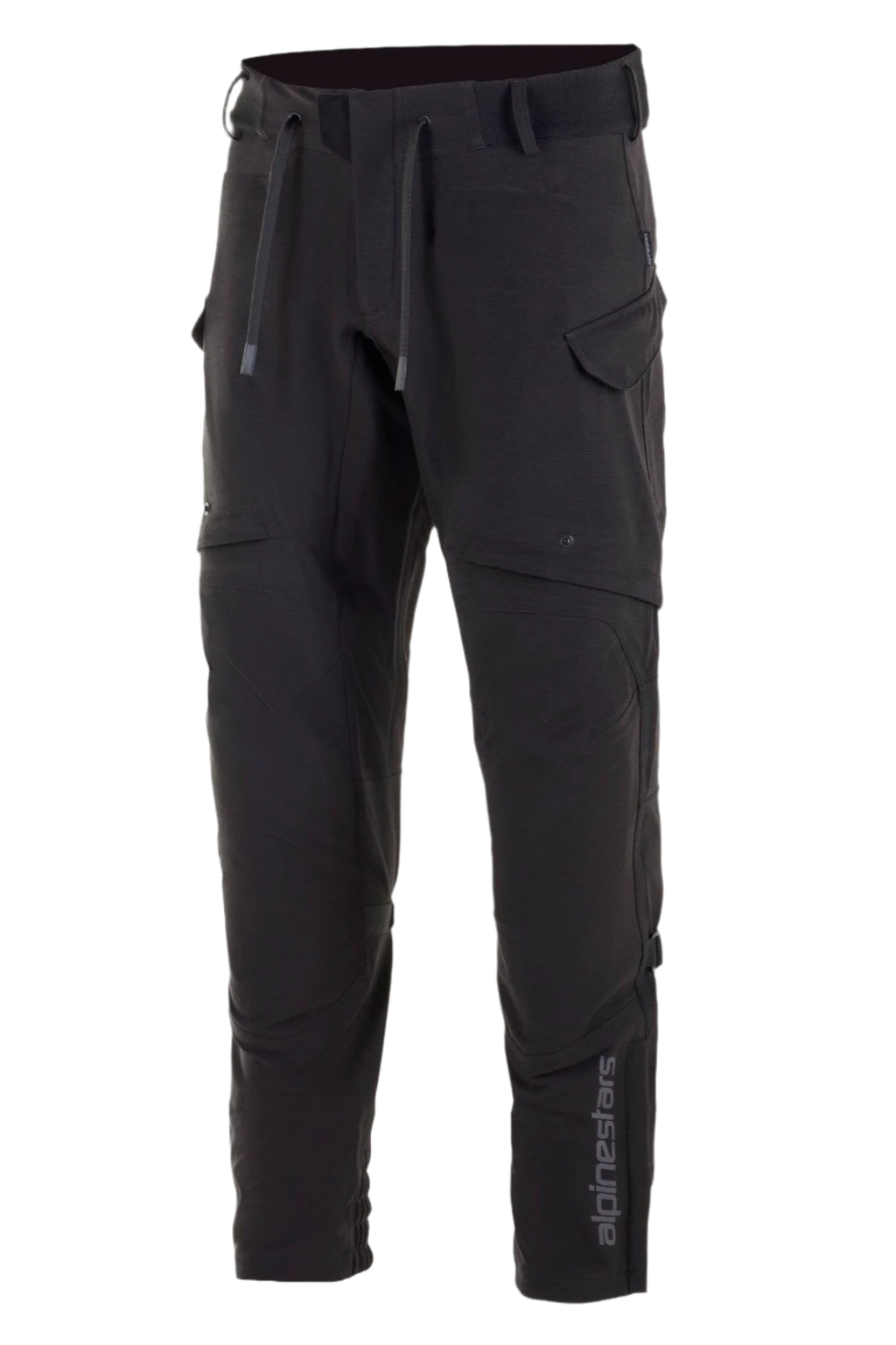 Alpinestars Juggernaut Waterproof Pants, Motorcycle Pants, Black, softshell construction with waterproof membrane, thigh ventilation openings, zippered cargo pockets, elasticated waist with drawstrings and ankle cuffs, urban road riding gear