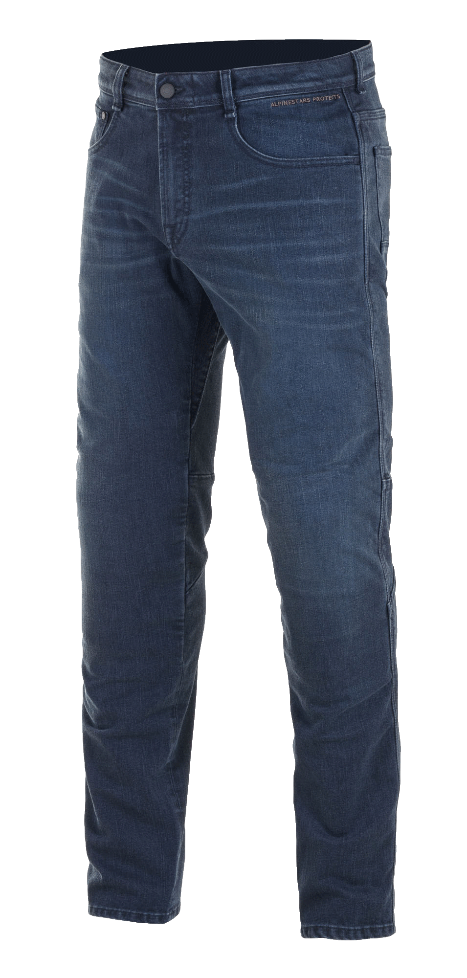 Alpinestars Radium Denim Pants AND Radium Plus Denim Pants, Men's Urban Motorcycle Riding Jeans, Dark Blue, constructed with abrasion-resistant Cordura stretch denim and discreet Bio-Flex knee armor for road protection.