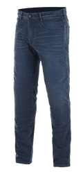 Alpinestars Radium Denim Pants AND Radium Plus Denim Pants, Men's Urban Motorcycle Riding Jeans, Dark Blue, constructed with abrasion-resistant Cordura stretch denim and discreet Bio-Flex knee armor for road protection.