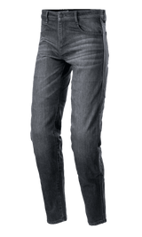 Alpinestars Sektor Regular Fit Denim Pants, Dark Gray Motorcycle Jeans, Casual Slim Fit Design, Five-Pocket Style with Button and Zip Closure, Slightly Faded Texture with Subtle Wear