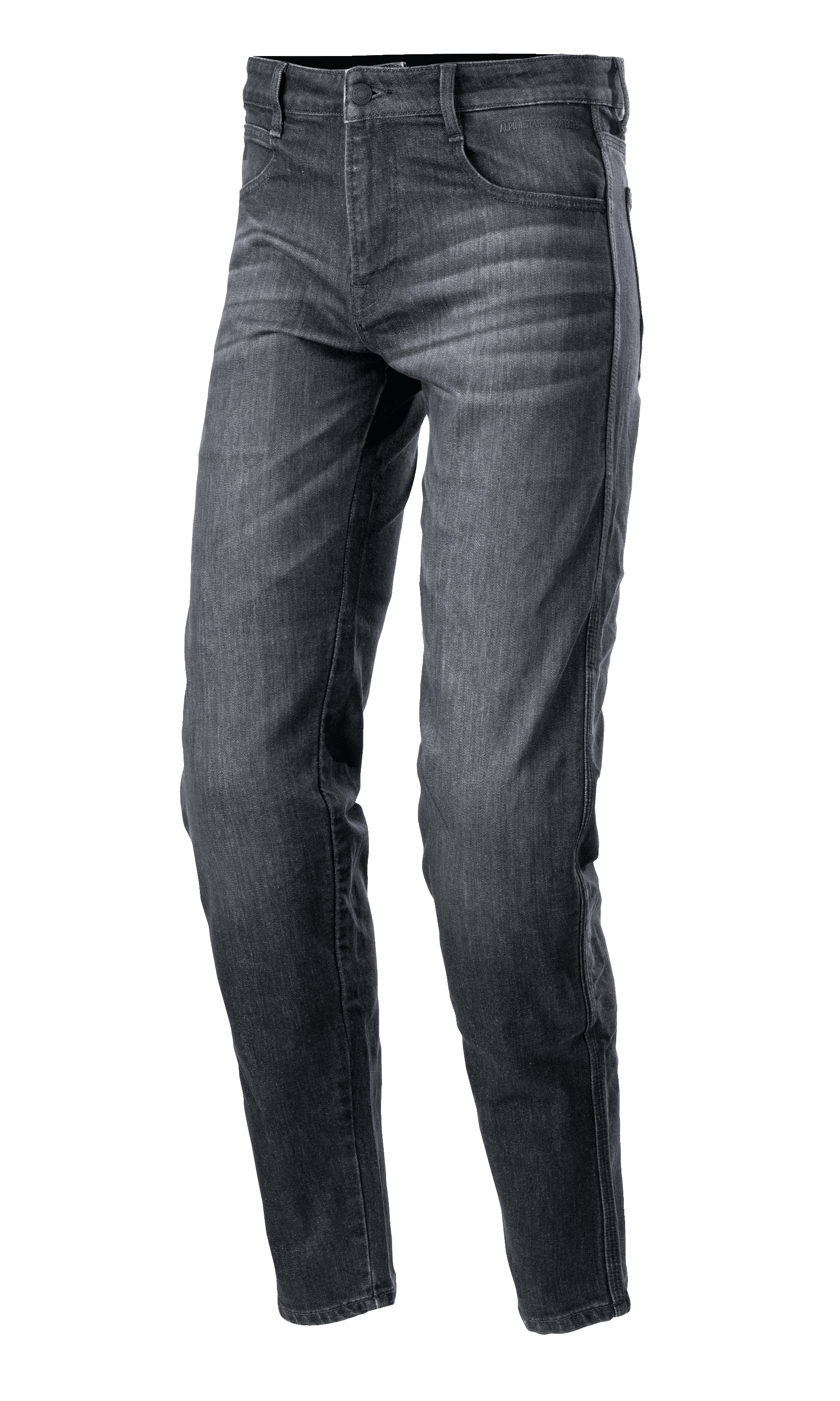 Alpinestars Sektor Regular Fit Denim Pants, Black Washed Motorcycle Jeans, Casual Tapered Fit, Five-Pocket Design with Belt Loops, Faded Denim Texture with Reinforced Seams, Urban Riding Apparel