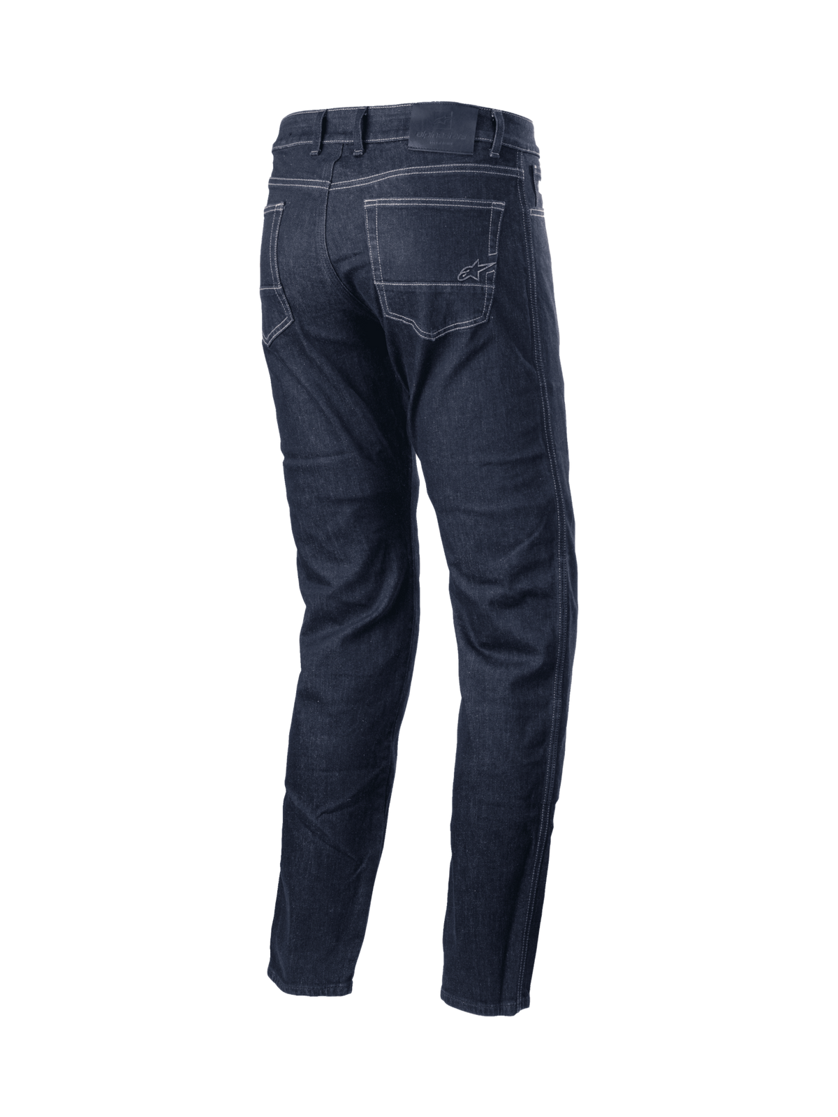 Alpinestars Calças De Ganga Sektor Standard Fit, calças de moto para condução urbana, pretas, vista traseira com costuras triplas reforçadas e logótipo Astars no bolso.