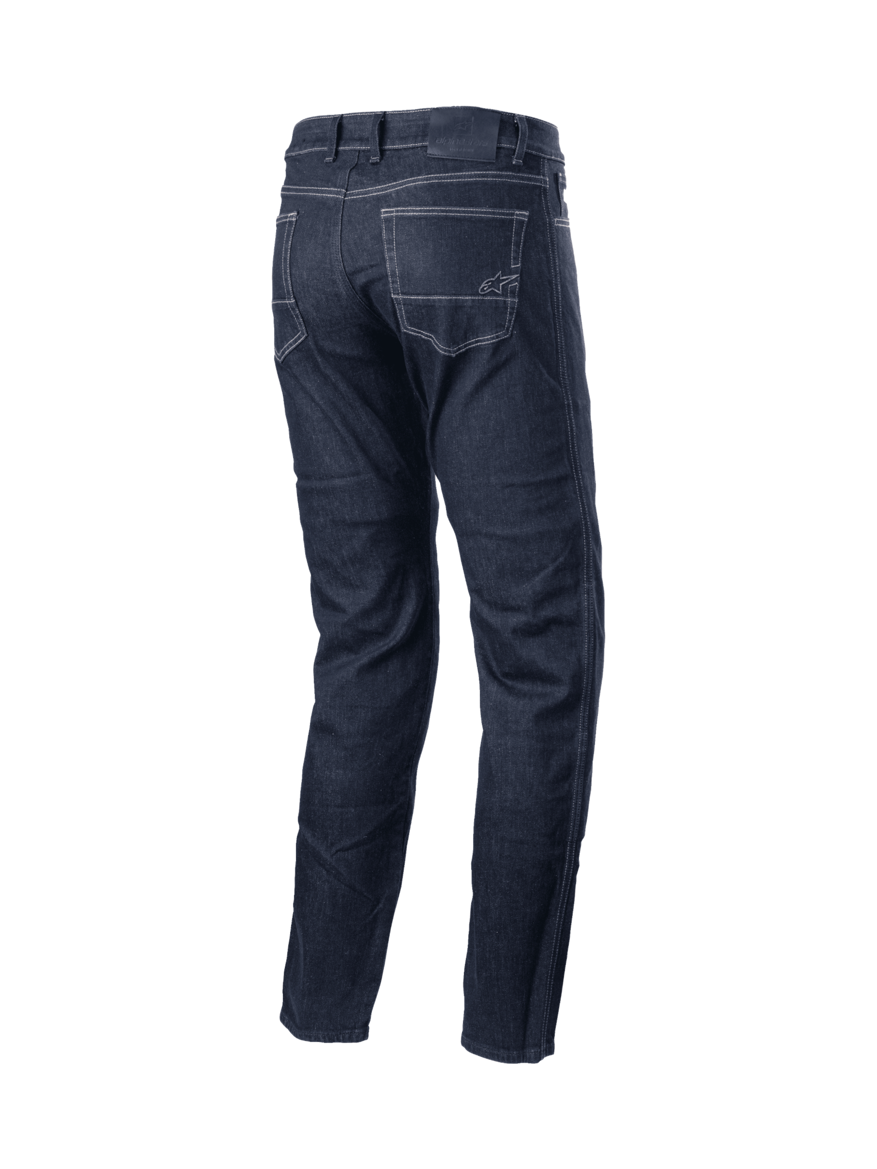 Alpinestars Calças De Ganga Sektor Standard Fit, calças de moto para condução urbana, pretas, vista traseira com costuras triplas reforçadas e logótipo Astars no bolso.
