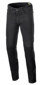 Alpinestars Copper V3 Denim Pants, calças de motociclismo, cor Black Rinse (preto), corte regular de perna reta, denim de algodão elástico com costuras tom sobre tom e design de cinco bolsos, equipamento de proteção para condução urbana