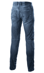 Alpinestars Argon Slim Fit Denim Pants, Motorcycle Riding Jeans, Mid Blue, back view showing rear pockets with embroidered star logo, slim fit silhouette, and technical denim construction for urban riding
