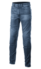 Alpinestars Argon Slim Fit Denim Pants, Mid Blue, Motorcycle Riding Jeans with Button and Zipper Closure, Faded Texture, Slim Fit Design, Belt Loops and Front Pockets, Visible Stitching